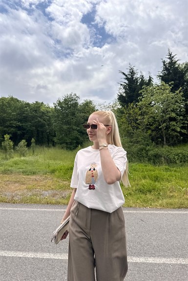 BİSİKLET YAK NAKIŞ DETAY TSHIRT