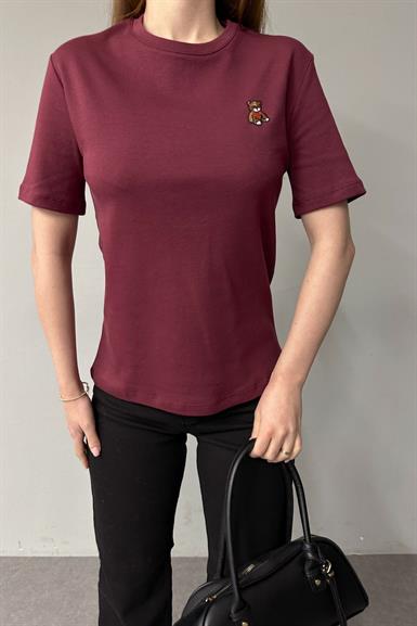 BİSİKLET YAKA AYICIK NAKIŞLI TSHIRT
