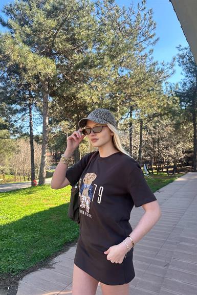 BİSİKLET YAKA AYICIK NAKIŞLI TSHIRT