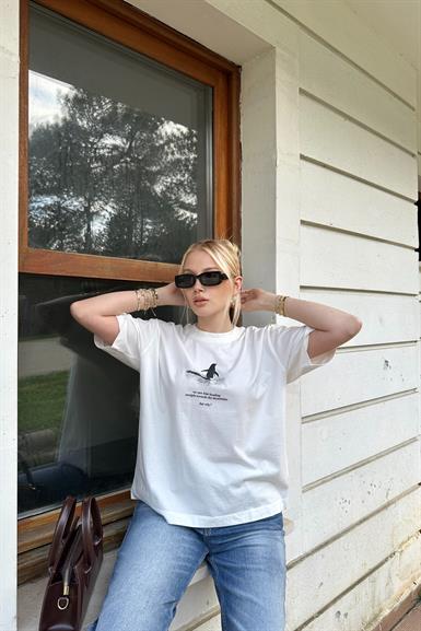 BİSİKLET YAKA BASKI DETAY OVERSİZE TSHIRT