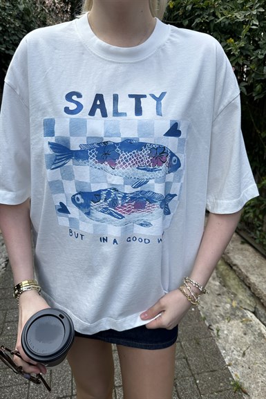 BİSİKLET YAKA BASKI DETAY OVERSİZE TSHIRT
