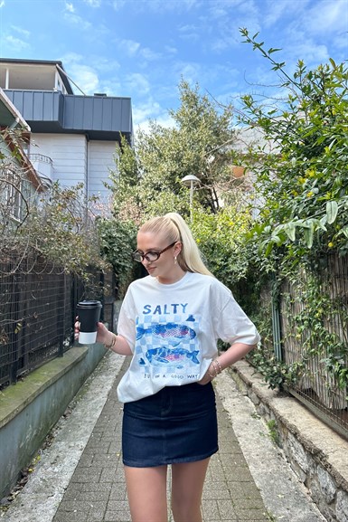 BİSİKLET YAKA BASKI DETAY OVERSİZE TSHIRT