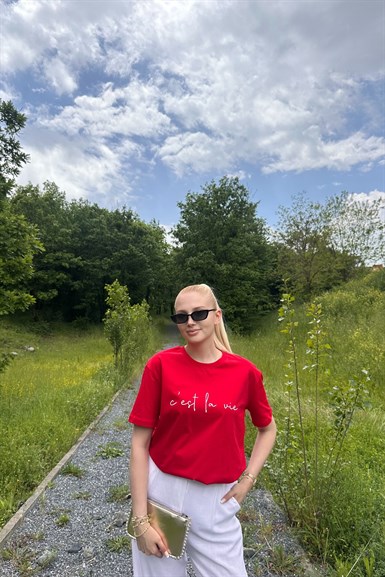 BİSİKLET YAKA BASKI DETAY TSHIRT