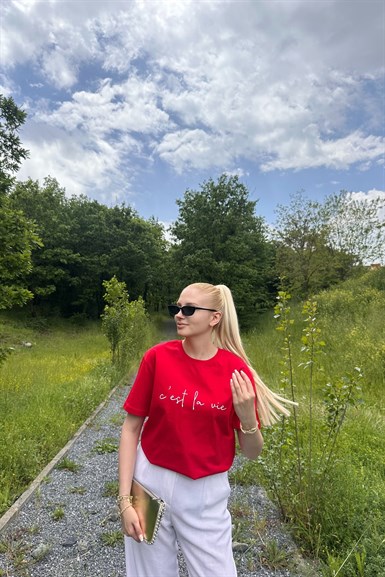 BİSİKLET YAKA BASKI DETAY TSHIRT