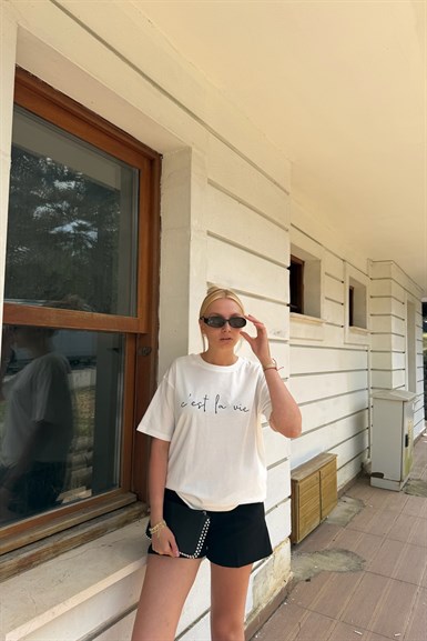 BİSİKLET YAKA BASKI DETAY TSHIRT