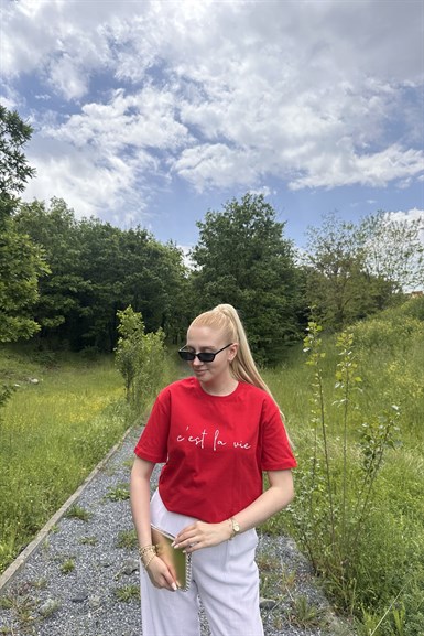 BİSİKLET YAKA BASKI DETAY TSHIRT