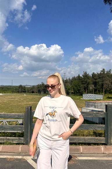 BİSİKLET YAKA BASKI DETAYLI TSHIRT
