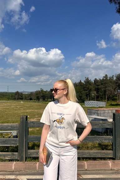 BİSİKLET YAKA BASKI DETAYLI TSHIRT