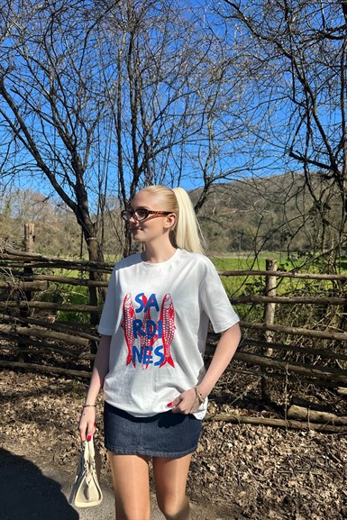 BİSİKLET YAKA BASKI DETAYLI TSHIRT