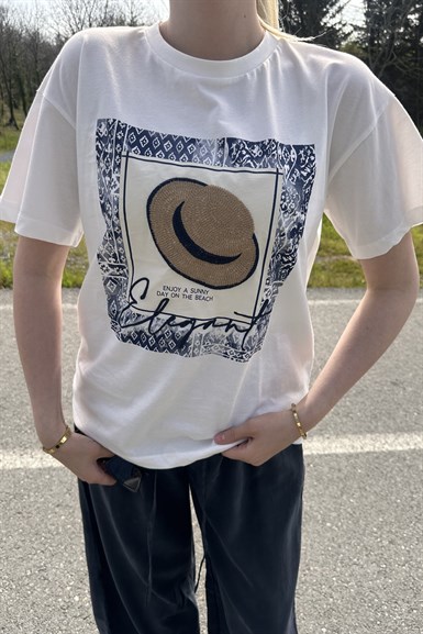 BİSİKLET YAKA BASKI DETAYLI TSHIRT
