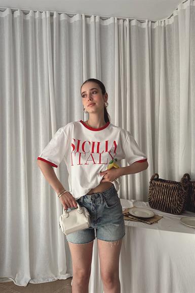 BİSİKLET YAKA BASKILI TSHIRT