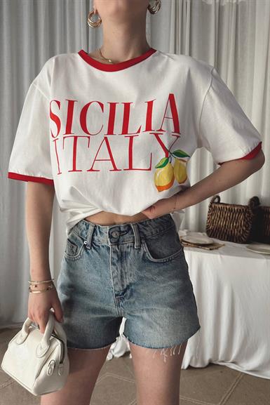 BİSİKLET YAKA BASKILI TSHIRT