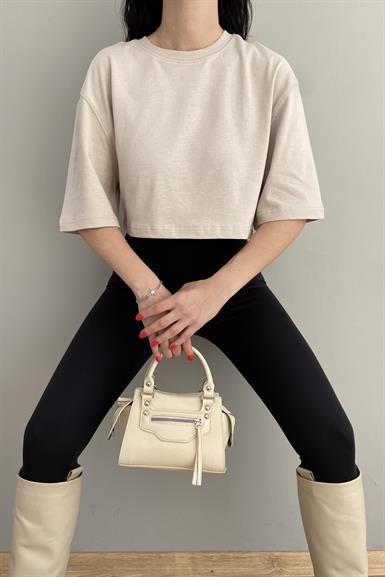 BİSİKLET YAKA CROP TSHIRT