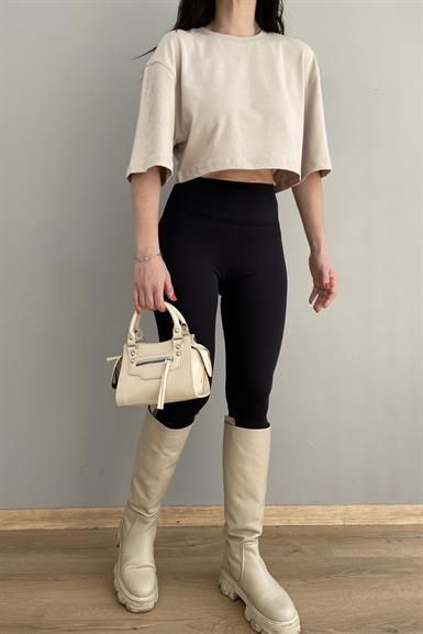 BİSİKLET YAKA CROP TSHIRT