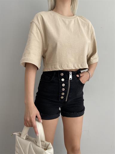 BİSİKLET YAKA CROP TSHIRT