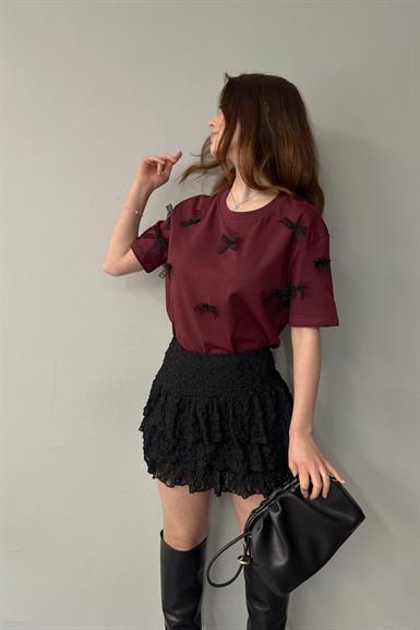 BİSİKLET YAKA FİYONK DETAY TSHIRT