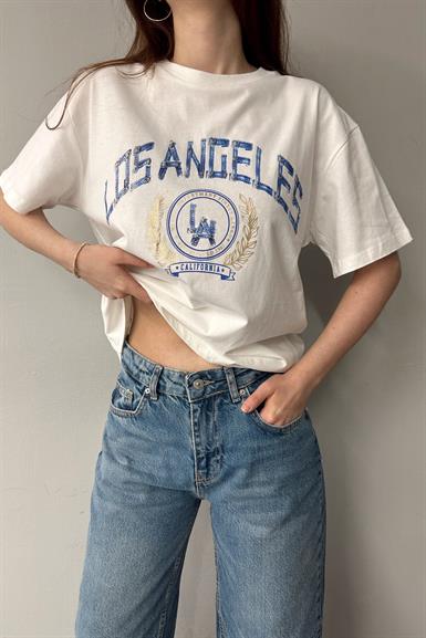 BİSİKLET YAKA LOS ANGELES BASKI TSHIRT