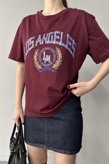 BİSİKLET YAKA LOS ANGELES BASKI TSHIRT
