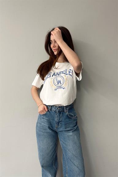 BİSİKLET YAKA LOS ANGELES BASKI TSHIRT