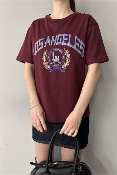 BİSİKLET YAKA LOS ANGELES BASKI TSHIRT