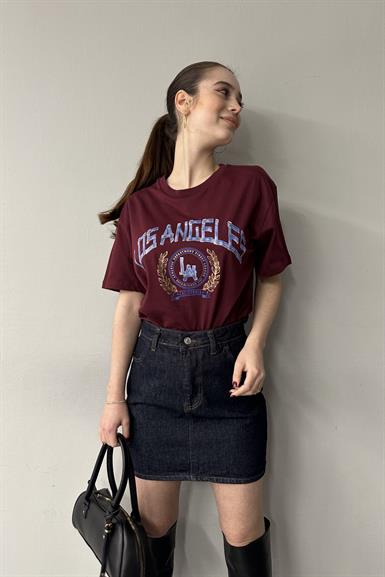 BİSİKLET YAKA LOS ANGELES BASKI TSHIRT