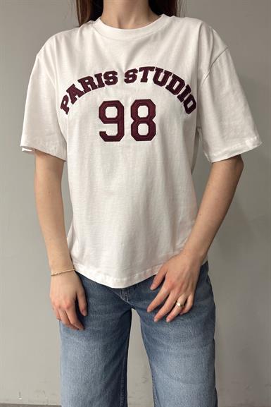 BİSİKLET YAKA NAKIŞ DETAYLI TSHIRT
