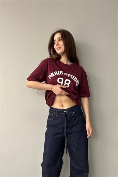 BİSİKLET YAKA NAKIŞ DETAYLI TSHIRT