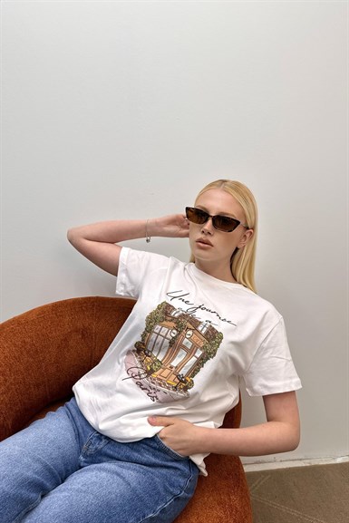 BİSİKLET YAKA NAKIŞ VE BASKI DETAY TSHIRT