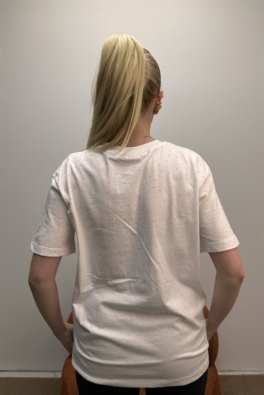 BİSİKLET YAKA TAŞ DETAY TSHIRT