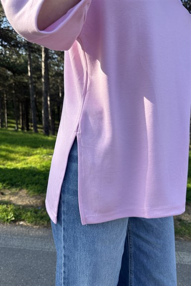 BİSİKLET YAKA YANLARI YIRTMAÇLI MODAL TSHIRT