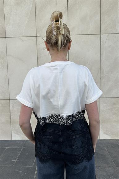 BİSKLET YAKA ALTI DANTEL DETAY TSHIRT