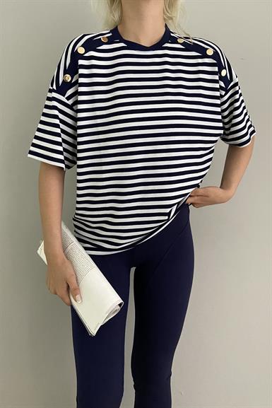 ÇİZGİLİ DÜĞMELİ TSHIRT