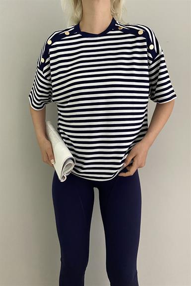 ÇİZGİLİ DÜĞMELİ TSHIRT
