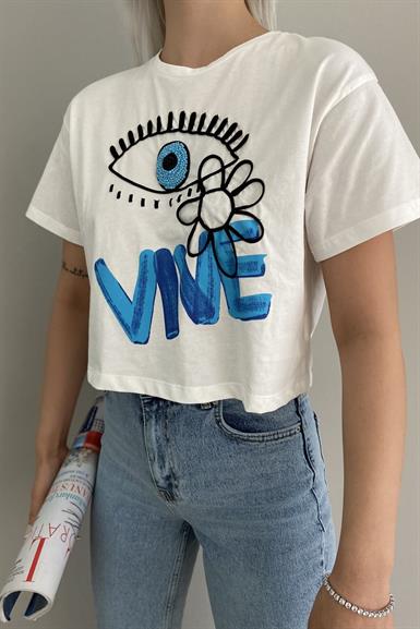 CROP NAKIŞLI TSHIRT