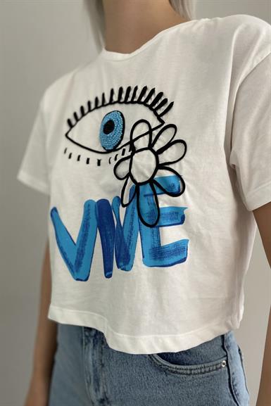 CROP NAKIŞLI TSHIRT