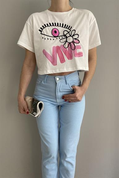 CROP NAKIŞLI TSHIRT
