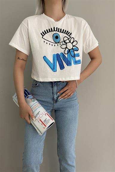 CROP NAKIŞLI TSHIRT