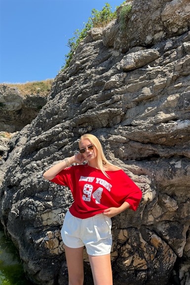 DÜŞÜK OMUZ BASKI DETAY TSHIRT
