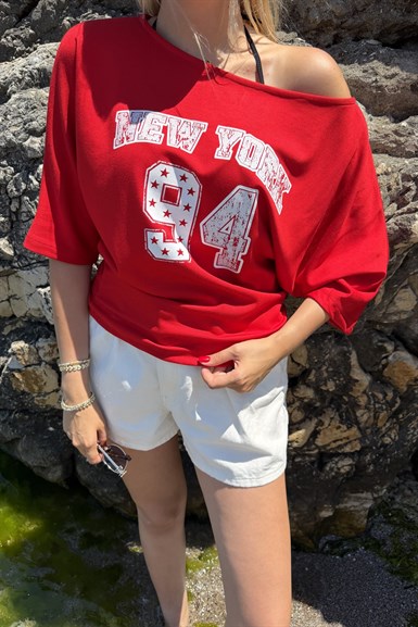 DÜŞÜK OMUZ BASKI DETAY TSHIRT