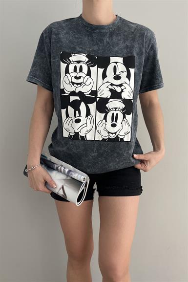 KARAKTER BASKILI YIKAMALI TSHIRT