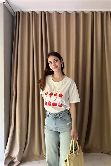KİRAZ VE TAŞ BASKI TSHIRT