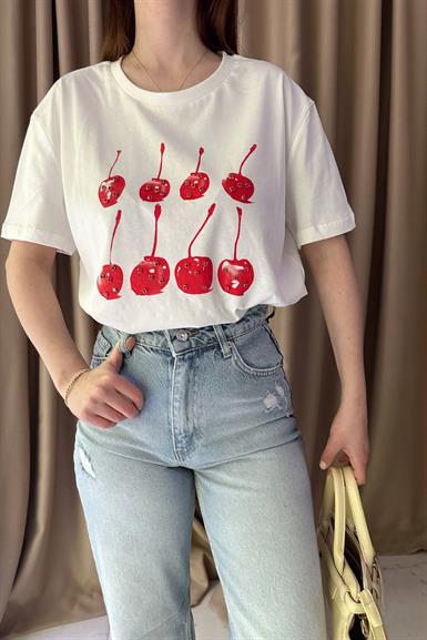 KİRAZ VE TAŞ BASKI TSHIRT