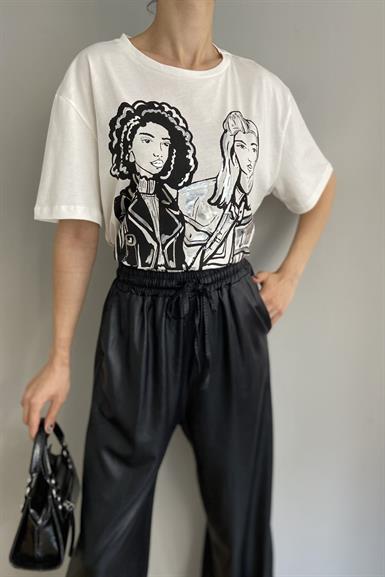 KIZ BASKILI BİSİKLET YAKA TSHIRT