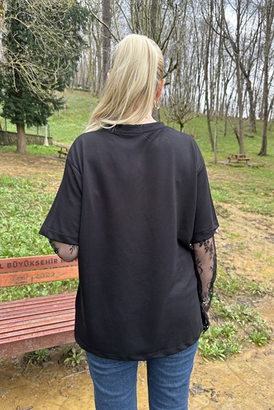 KOLLARI DANTEL DETAY MODAL TSHIRT