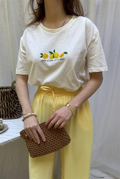 LİMON BASKILI BİSİKLET YAKA TSHIRT