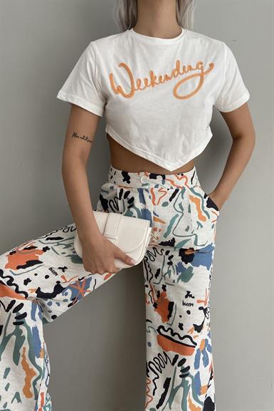 NAKIŞ DETAY CROP TSHIRT