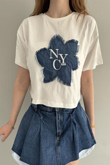 NAKIŞ DETAYLI CROP TSHIRT