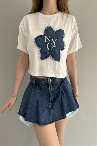 NAKIŞ DETAYLI CROP TSHIRT