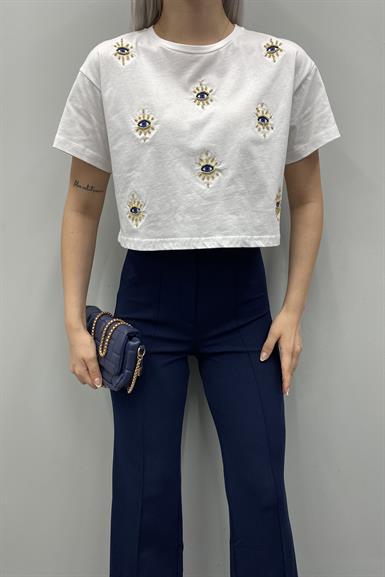 NAKIŞ VE  BONCUK DETAY TSHIRT