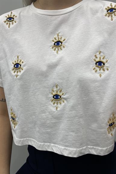 NAKIŞ VE  BONCUK DETAY TSHIRT